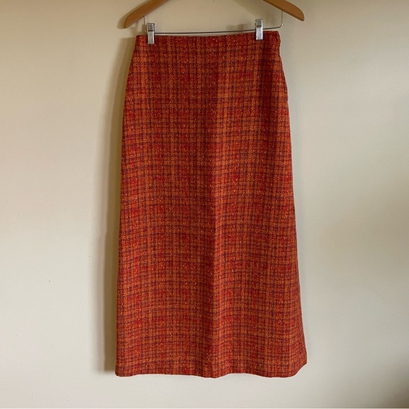 Vintage Dresses & Skirts - 60s 70s Vintage Miss Sun Valley 100% Wool Tweed Tartan Maxi Skirt Orange